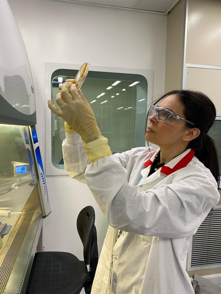 Emma examining samples